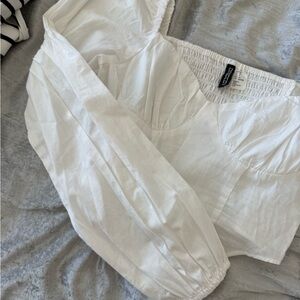 Divided White Smocked Top